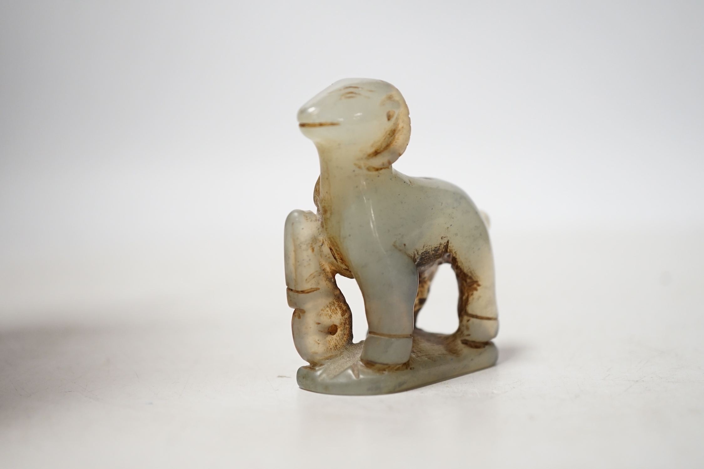 A carved bowenite jade in the form of a ram, 5.5cm high